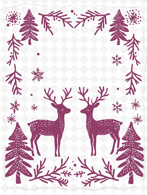 PSD png scandinavian frame art with deer and pine tree decorations b illustration frame art decorative