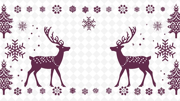 PSD png scandinavian frame art with reindeer and snowflake decoratio illustration frame art decorative