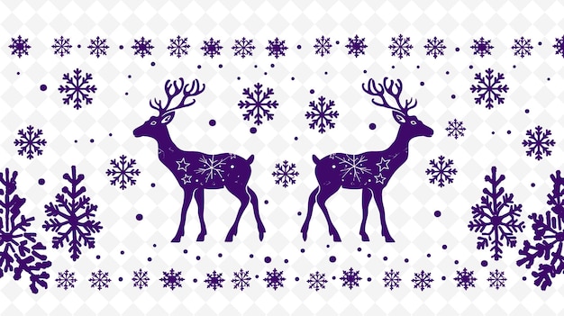 PSD png scandinavian frame art with reindeer and snowflake decoratio illustration frame art decorative