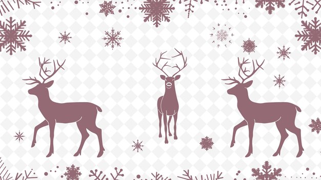 PSD png scandinavian frame art with reindeer and snowflake decoratio illustration frame art decorative