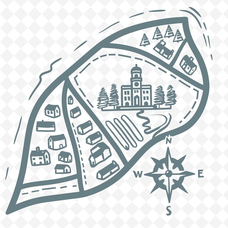 PSD png school map with a navigational design featuring a map and a outline art creative designs