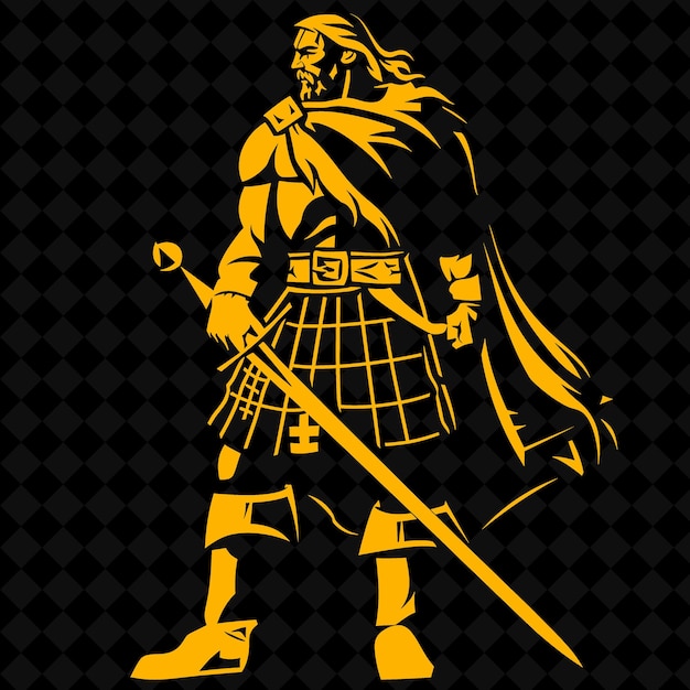 PSD png scottish highlander with a claymore fierce and proud standin medieval warrior character shape