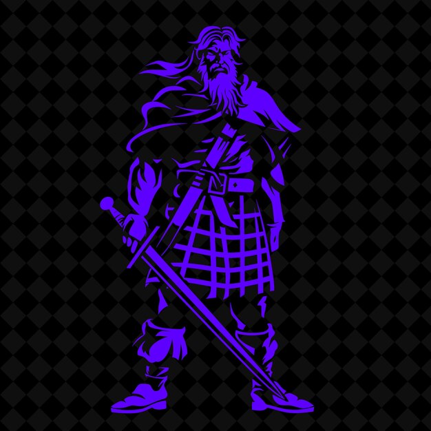 PSD png scottish highlander with a claymore fierce and proud standin medieval warrior character shape