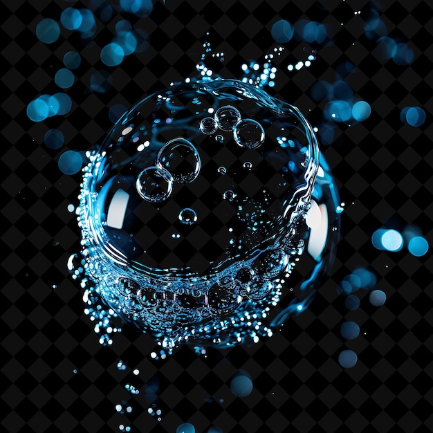 PSD png serene glowing water bubble with clear liquid and blue water trendy neon color y2k backgrounds