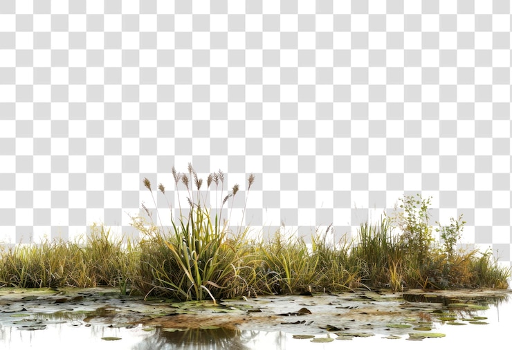 PSD png serene wetland met waterplanten