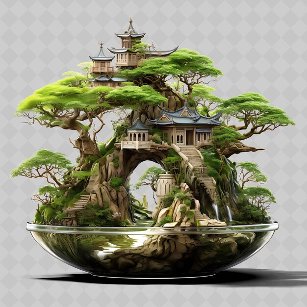 PSD png serissa bonsai クリスタルポット 小葉 フェアリーガーデンコンセプト 透明な多様な木の装飾