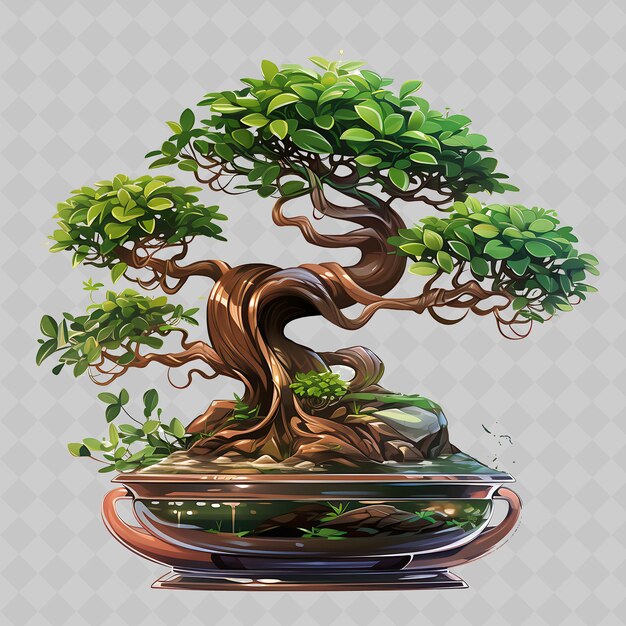 PSD png serissa bonsai 크리스탈 비 작은 잎 요정 정원 개념 투명 다양한 나무 장식