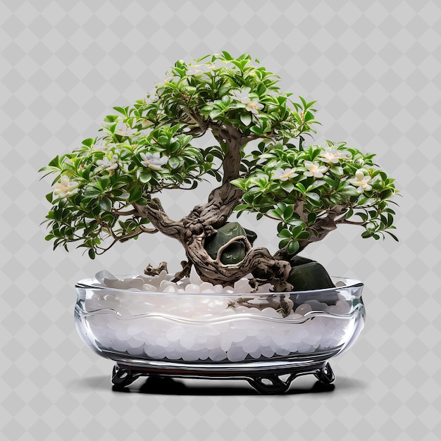 PSD png serissa bonsai kryształowy garnek małe liście mystic garden conc przezroczyste różnorodne drzewa dekoracja