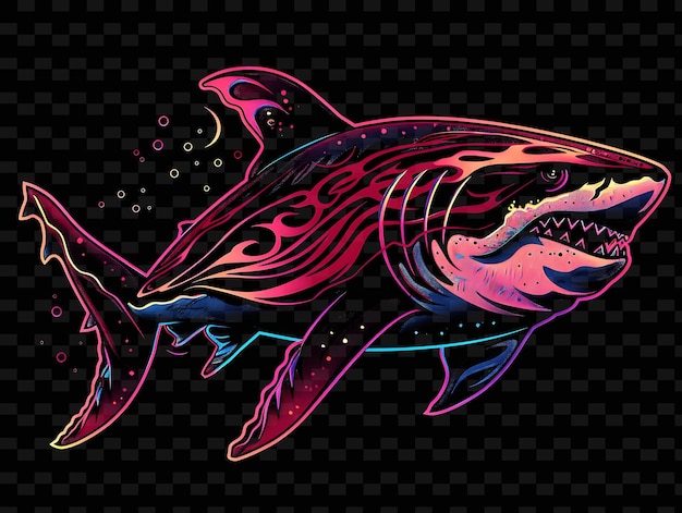 Png shark shaped decal met emblemen van haaien en met radiant creative neon y2k shape decorativef