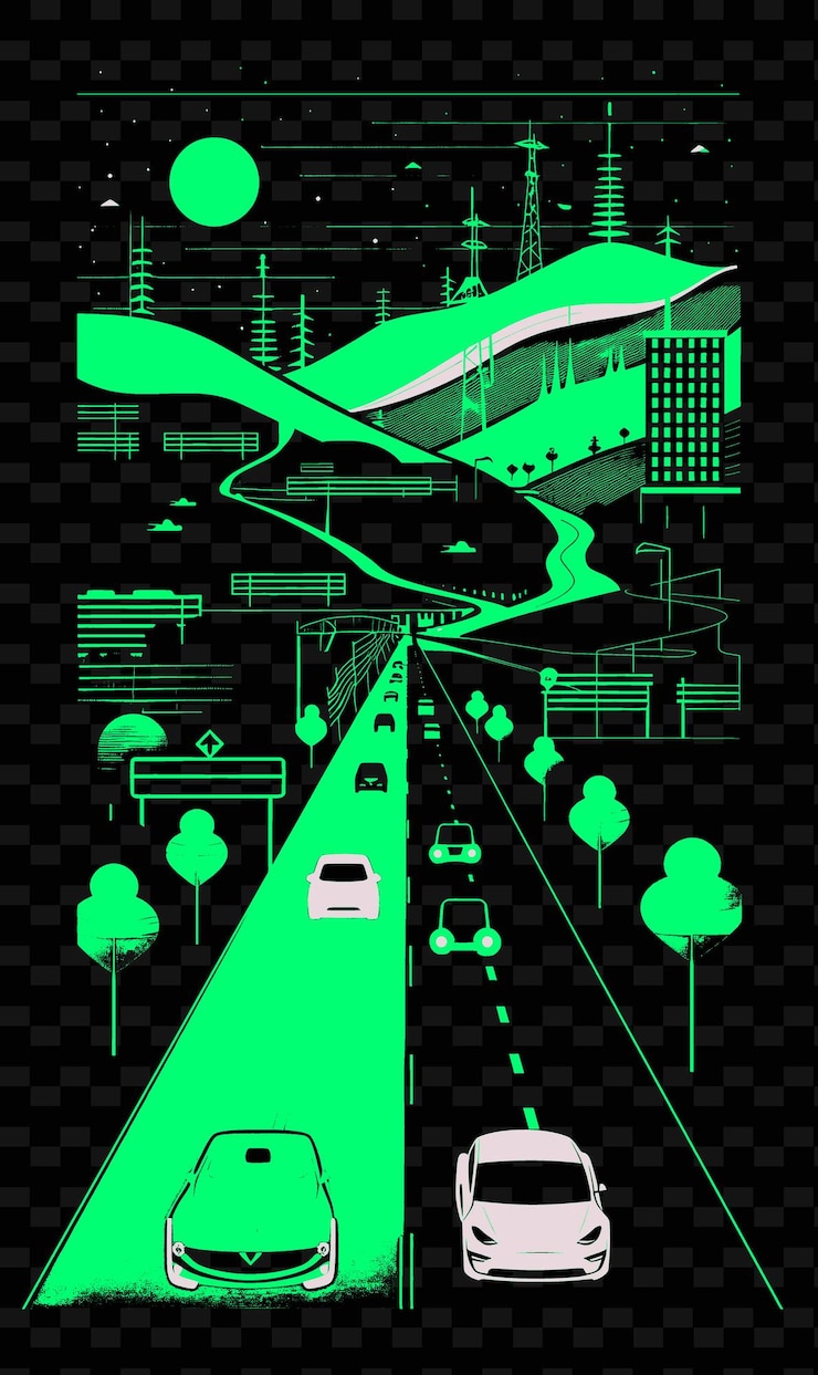 PSD png silicon valley with tech savvy street scene and modern archi illustration citys scene art decor