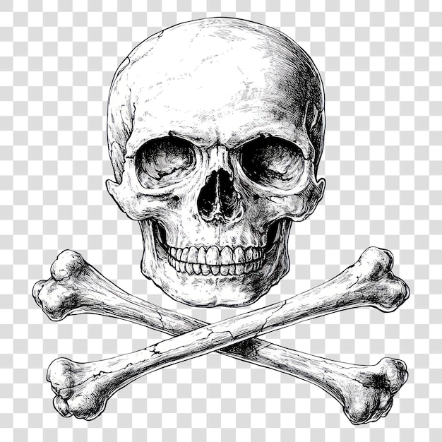 PNGの頭蓋骨が交差した骨の上にハロウィーンのスケッチを描いています