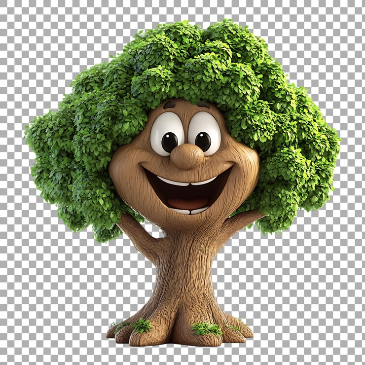 PSD png smiling tree cartoon against a transparent background