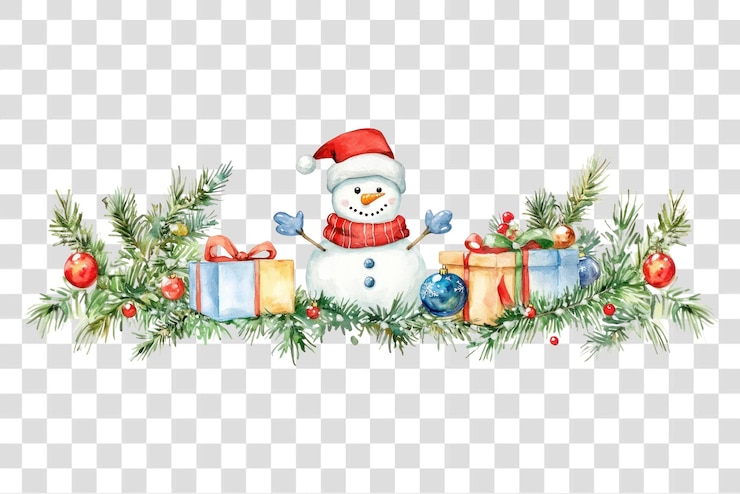 PSD png snowman and gift box christmas border christmas snowman illustration