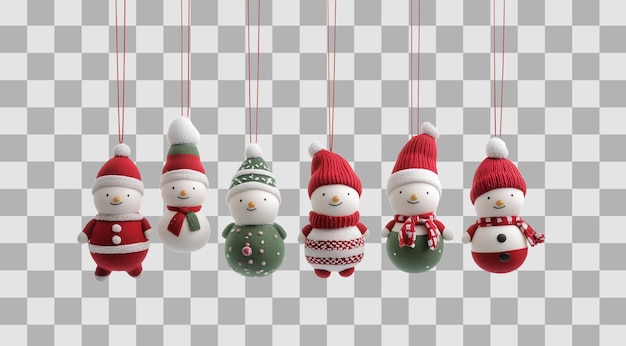 PNG snowmen on a Christmas tree isolated on white background created using Generative AI technology