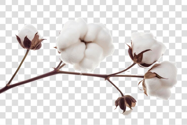 PSD png soft white cotton plant branch