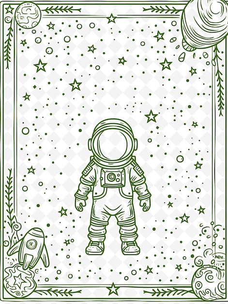 宇宙探査 フレームアート 宇宙飛行士とロケットの装飾 イラスト フレーム アート 装飾