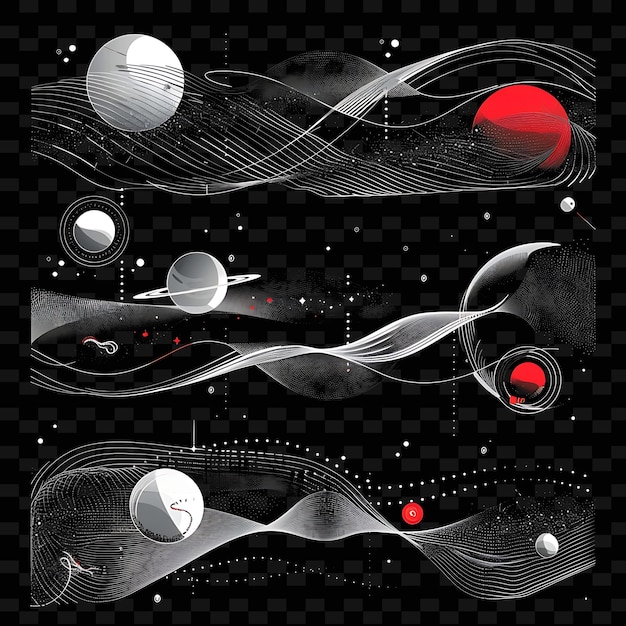 PSD png space holographic string borderlines design met planet motiillustration abstract collections