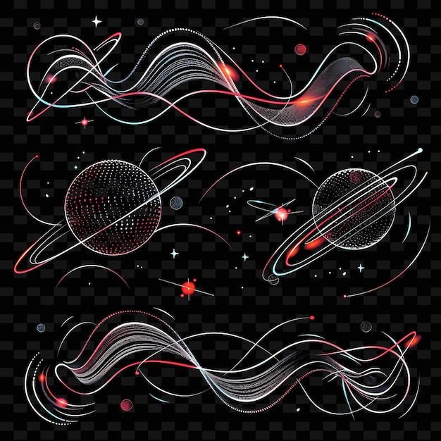 PSD png space holographic string borderlines design con planet motiillustration collezioni astratte