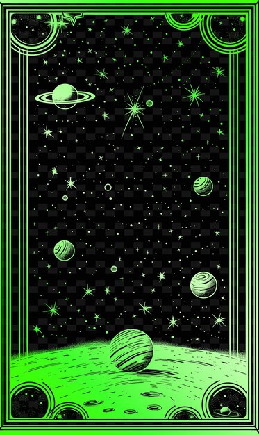 Png space postcard design met cosmic frame style design decorat outline arts scribble decorative