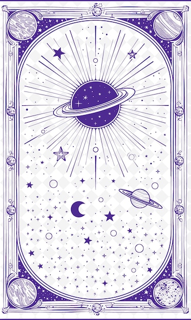 PSD png space postcard design with cosmic frame style design decorat outline arts scribble decorative
