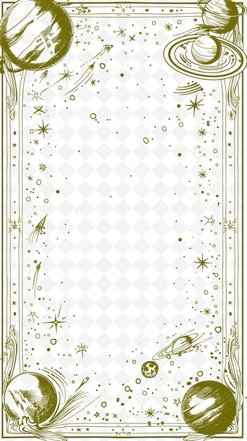 PSD png space themed frame art con pianeti e stelle cadenti decor illustration frame art decorative