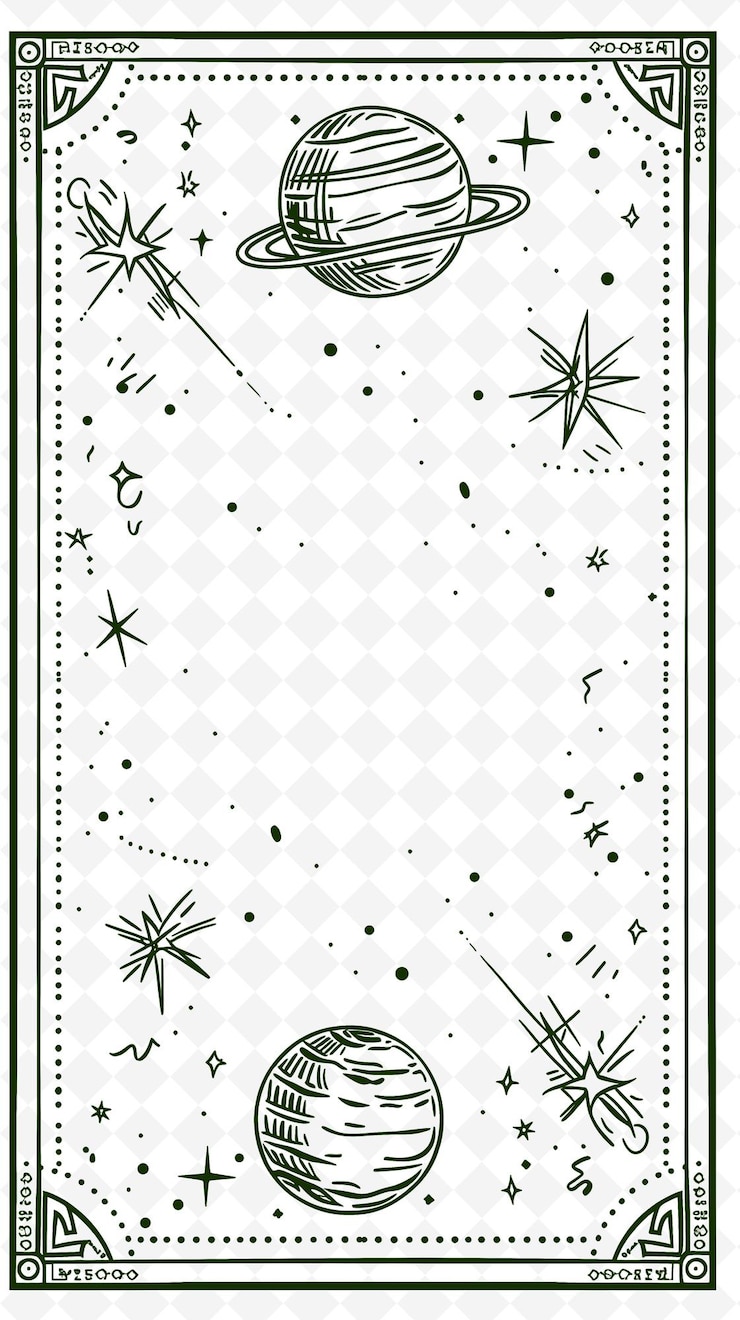 PSD png space themed frame art with planets and shooting stars decor illustration frame art decorative