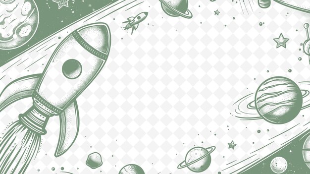 PSD png space themed frame art с ракетным кораблем и планетой decoratio иллюстрация frame art decorative