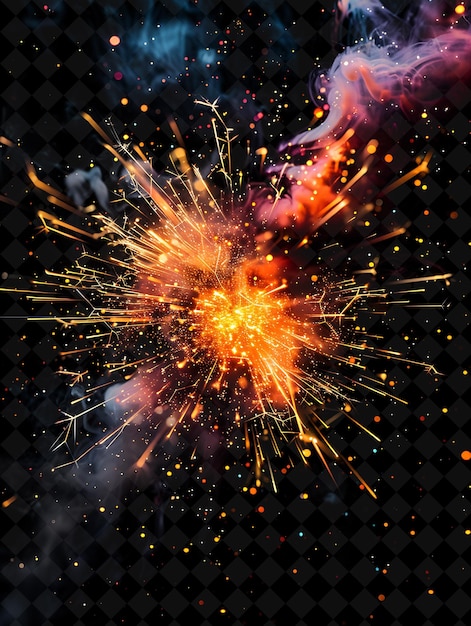 PSD png spectacular bursting fireworks with dazzling multicolored sp neon texture effect kolekcja y2k