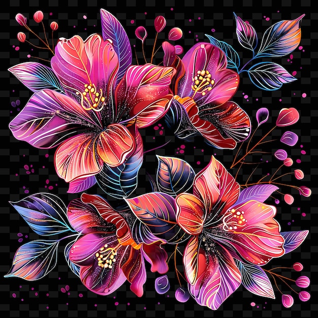 PSD png square decal con disegni di fiori e con scintillante pe creative neon y2k shape decorativet