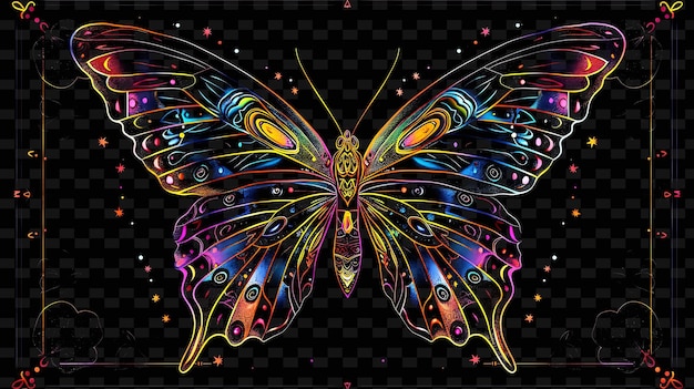 PSD png square decal with motifs of butterflies and with iridescent creative neon y2k shape decorative