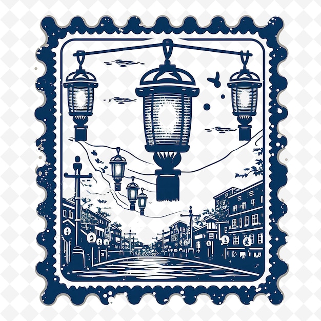 PSD i francobolli della png disegnano affascinanti francobolli di città che raccontano la grandezza globale