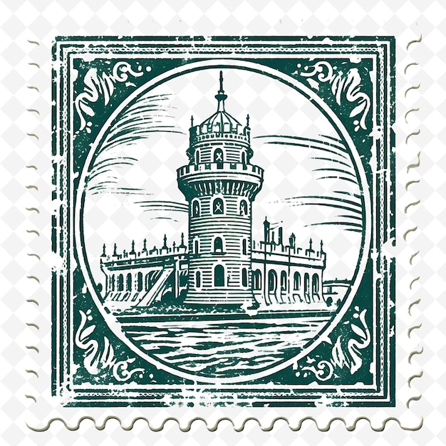 PSD i francobolli della png disegnano affascinanti francobolli di città che raccontano la grandezza globale