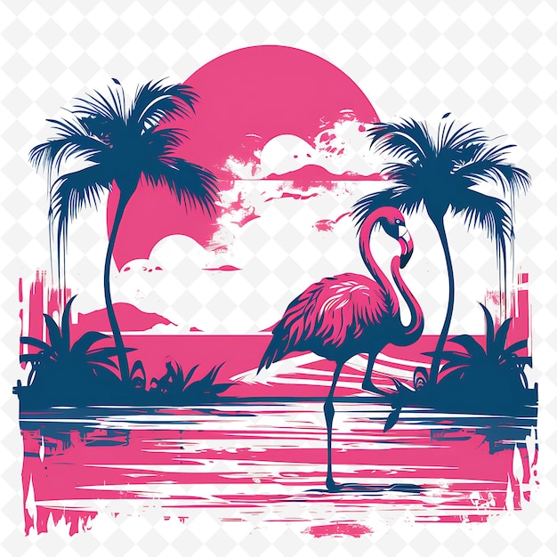 Png Stamp Miami With Monochrome Pink Color Palm Trees And Flamingo Dec 미니멀리즘 독특한 미술 프레임