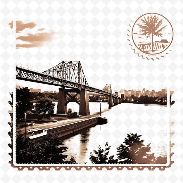 PSD png stamp montreal с монохромным лавандовым цветом jacques cartier brid минималистская уникальная художественная рама
