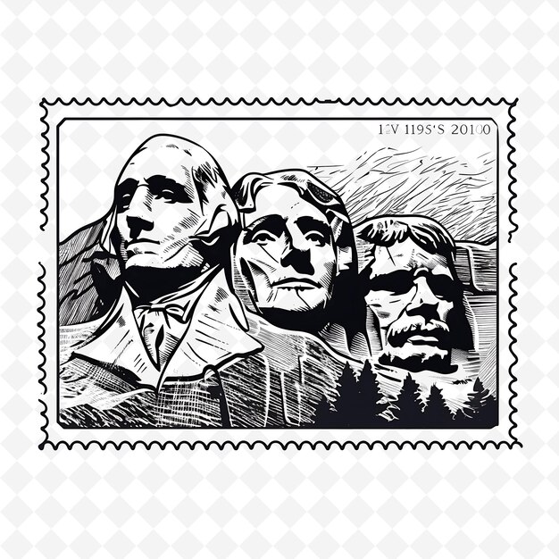 PSD png stamp mount rushmore with monochrome granite gray color presidenti minimalist unique art frame