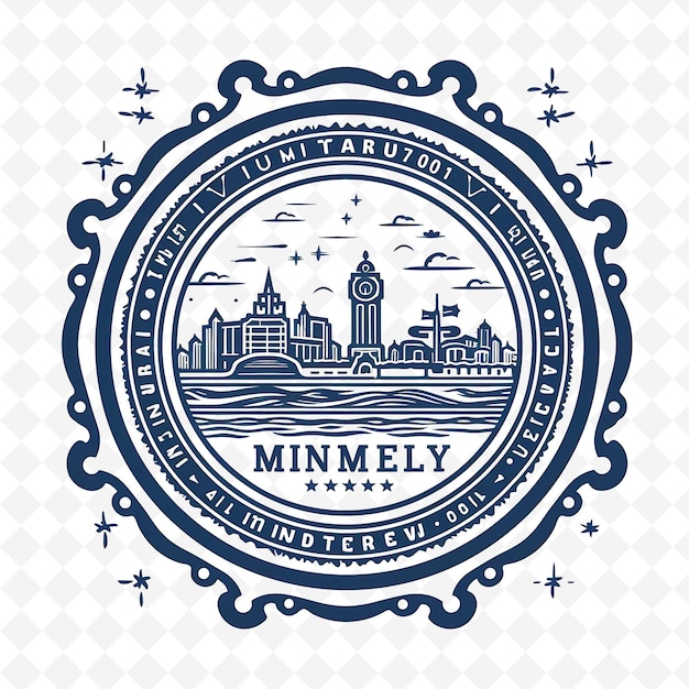 Png stamp mumbai city with monochrome navy blue color marine drive and minimalist unique art frame