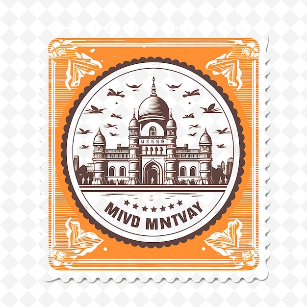 PSD png stamp mumbai city с монохромным персиковым цветом gateway of india и минималистской уникальной художественной рамой