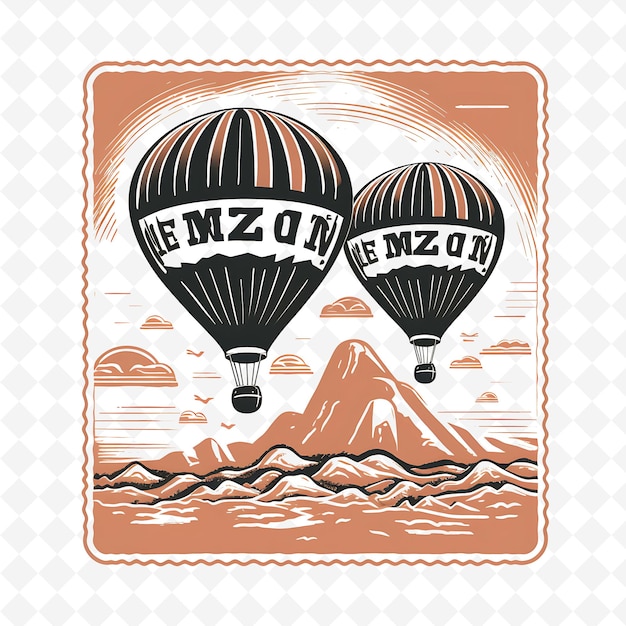 PSD png stamp new mexico balloon fiesta with monochrome terracotta color h minimalist unique art frame