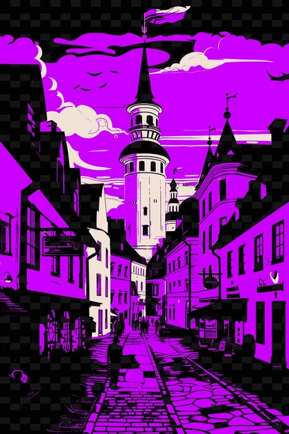 PSD png stare miasto tallinn ze średniowieczną sceną ulicową poblestone str ilustracja miasta scene art decor