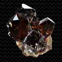 PSD png staurolite crystal with twin cruciform shape in brown to bla gradient object on dark background