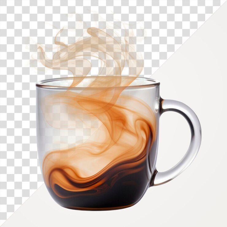 PSD png steaming coffee in glass mug