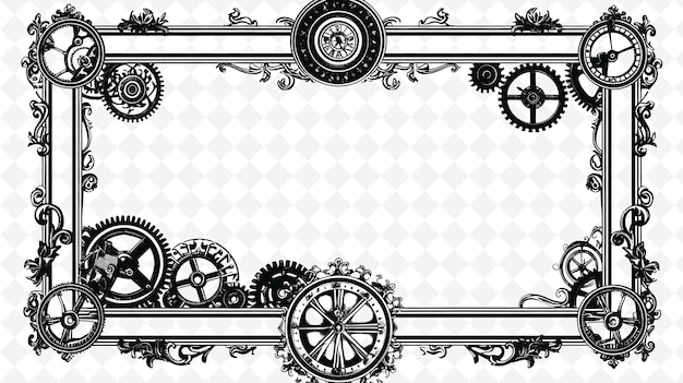 PSD png steampunk frame art met klokwerk tandwielen en stoom pijpen decoration illustratie frame art decorative