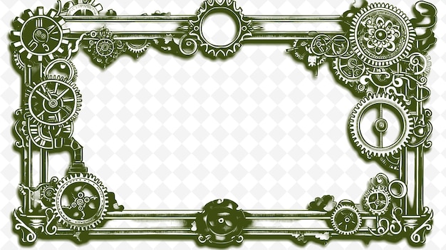 PSD png steampunk frame art with clockwork gears and steam pipes dec illustration frame art decorative