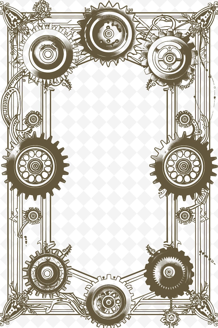 PSD png steampunk frame art with gears and cogwheel decorations bord illustration frame art decorative