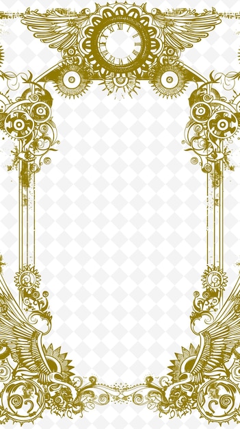 PSD png steampunk frame art z mechanicznymi skrzydłami i mechanizmem zegarowym deco ilustracja frame art decorative