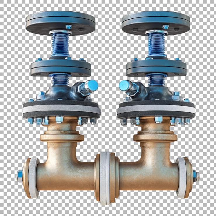 PSD png of a steel sanitary valve and pipe isolated against transparent background