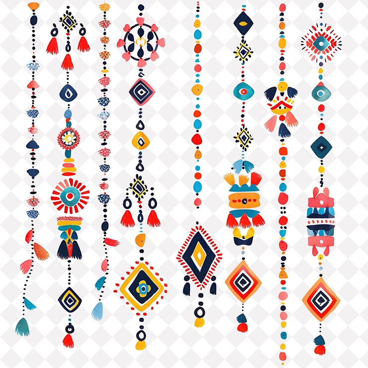 PSD png string of colorful threads attach with pompoms borderlines d creative nature design art