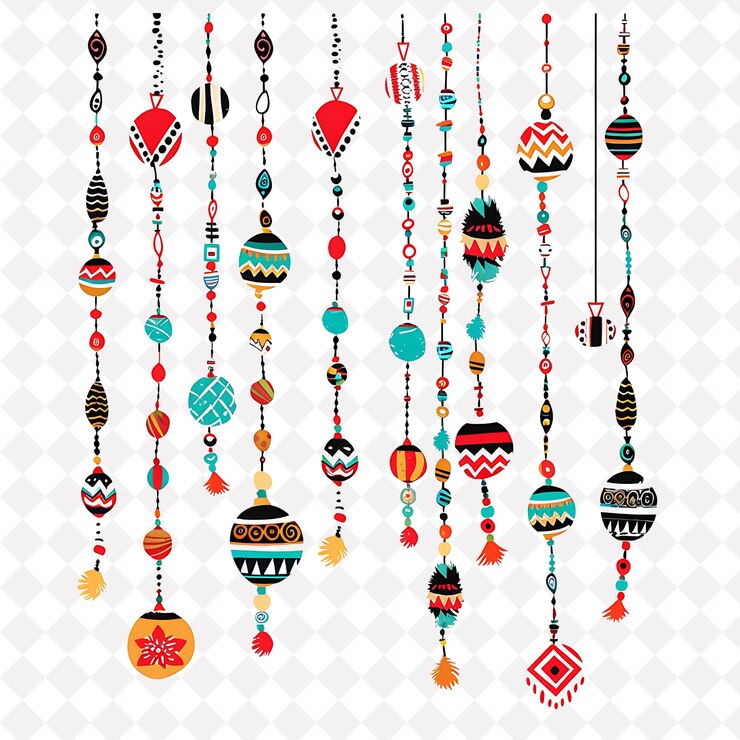 PSD png string of colorful threads attach with pompoms borderlines d creative nature design art