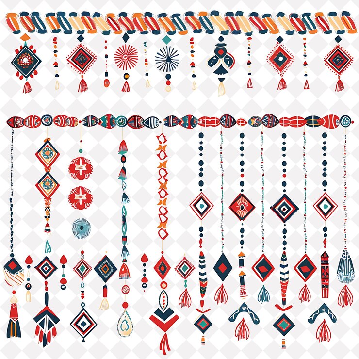 PSD png string of colorful threads attach with pompoms borderlines d creative nature design art