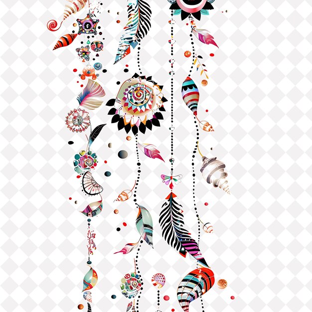 Png String of Shells Attach With Feathers Borderlines Design Wit Creative Nature Design Art